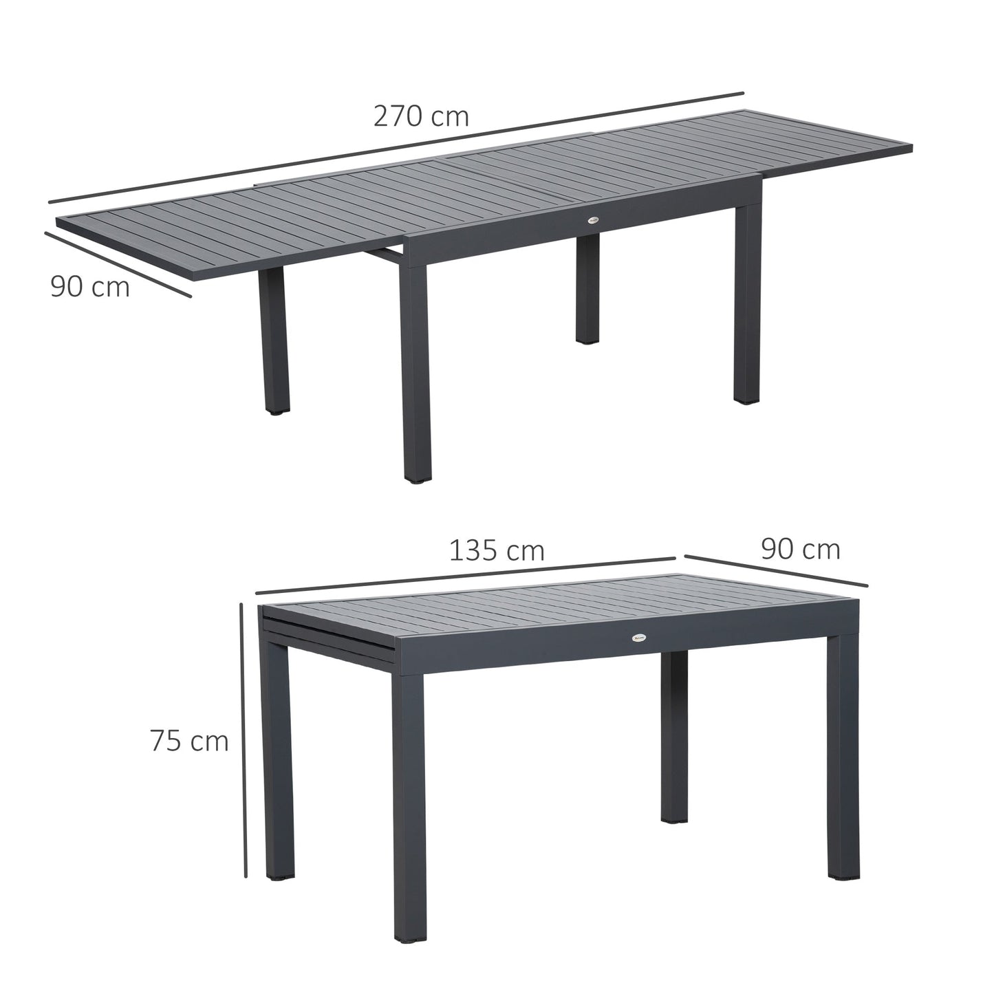 Outsunny extendable garden table for 8-10 people with aluminum structure, 135-270x90x75cm, Grey - Borgè