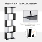 Homdom Modern Wall Library 5 Black and Black Wooden Woodlings, 60x24x184.5cm - Borgè