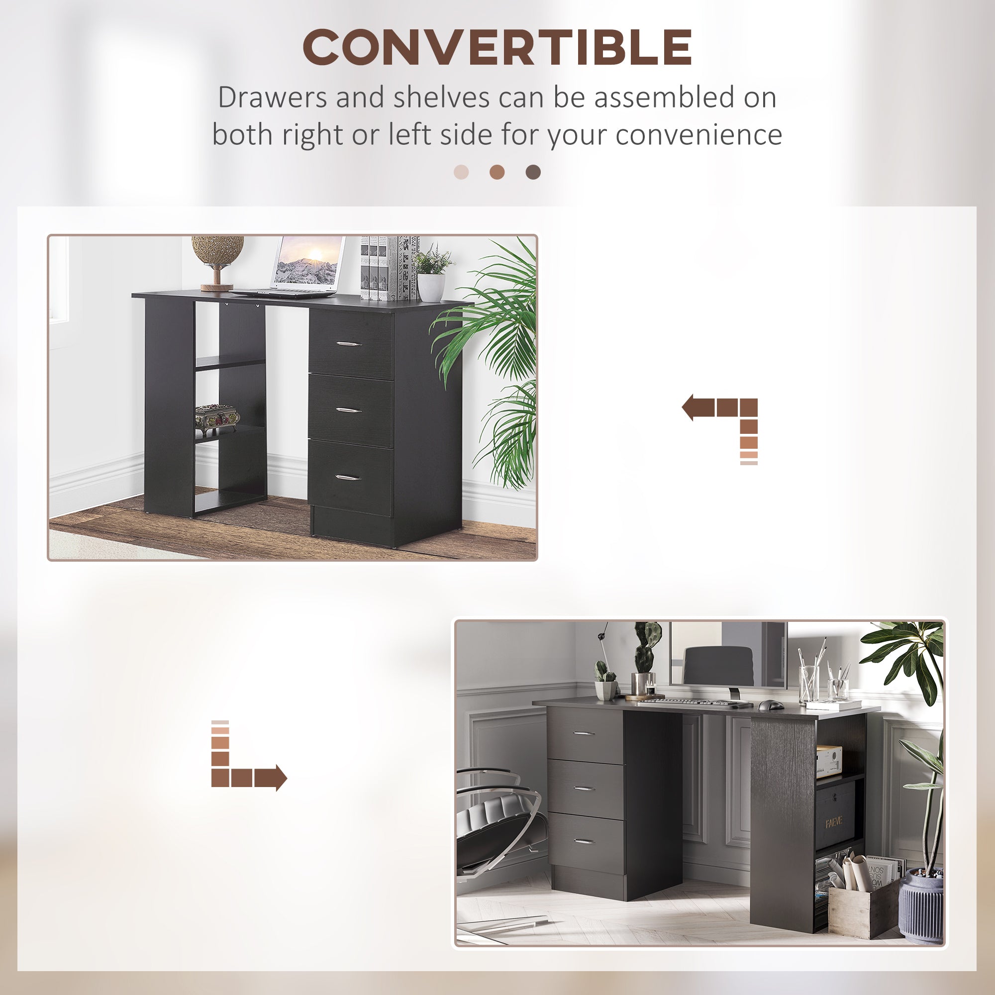 Homcom PC Desk with 3 shelves and 3 drawers per room and office, in MDF wood, 120x49x72 cm, black - Borgè