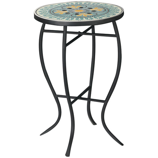 Outsunny round garden table with mosaic support surface, ф35.5x53.5cm - Borgè