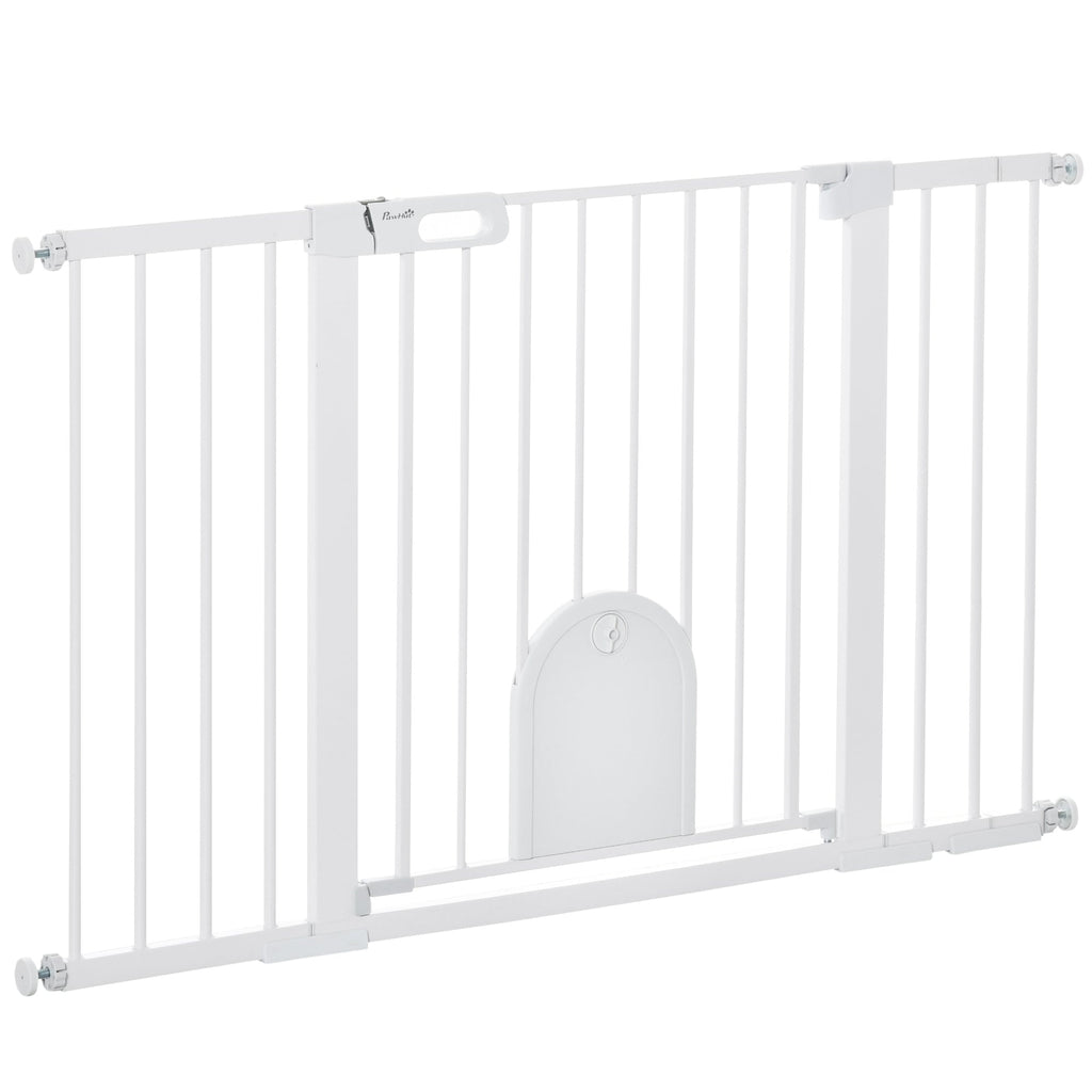 Extendable Dog Gate with Self-Closing Door, Metal and ABS, 75-131x76 cm, White - Borge' Group Limited
