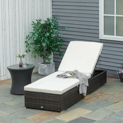 Outsunny sun bed in rattan pe with reclining back on 5 positions, 195x68x30cm, brown - Borgè