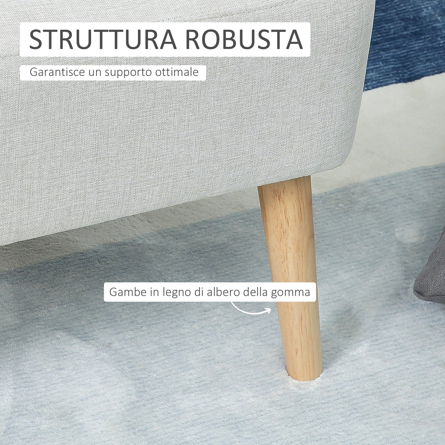 Padded armchair for living room and Nordic style room, chamber armchair in fabric and wooden legs - white - Borgè