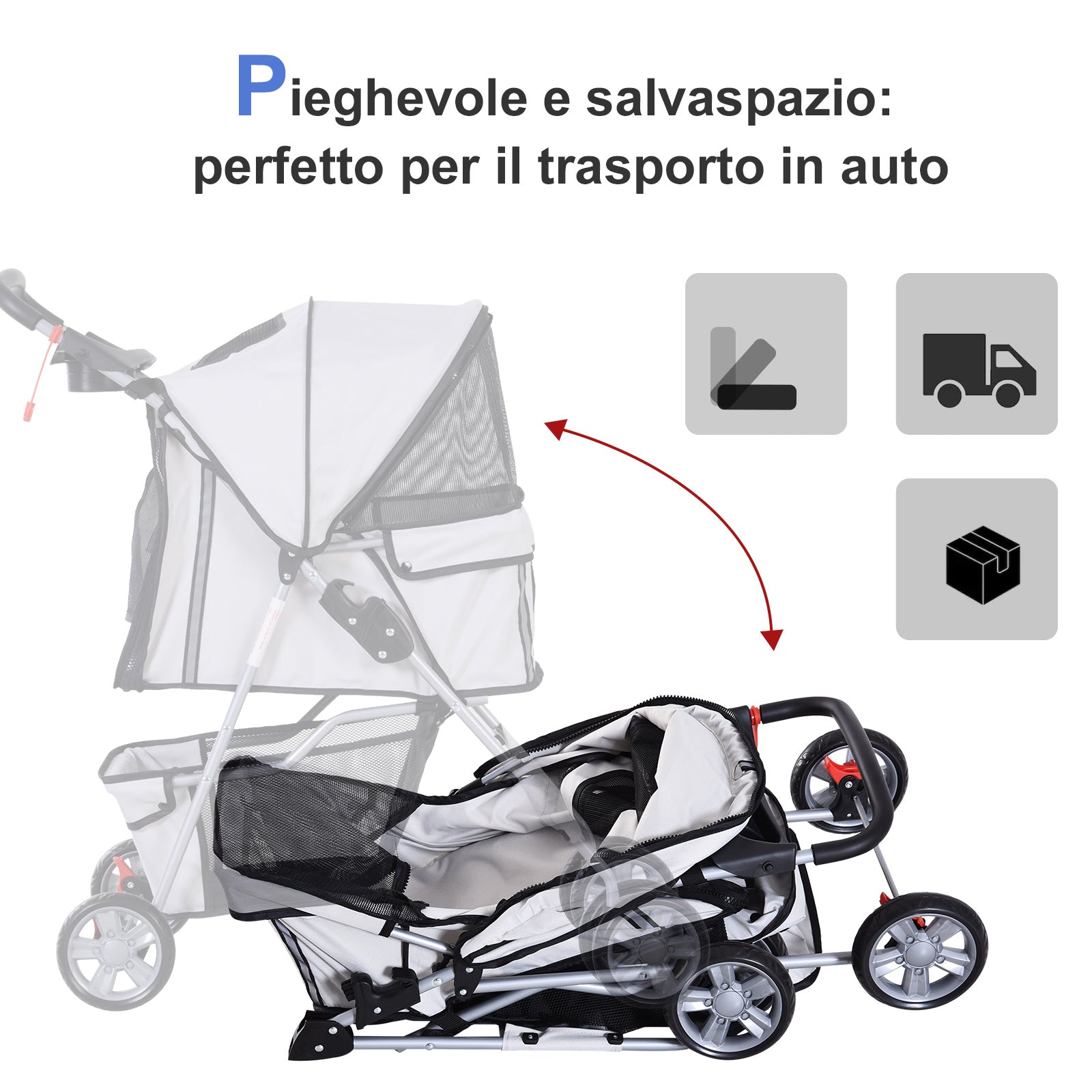 Foldable Fabric Dog Stroller with Basket and Cup Holder, 75x45x97cm - Grey - Borge' Group Limited
