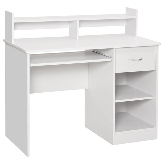 compact desk for white wooden computers with removable keyboard shelf and shelves 104 x 48 x 95.5cm - Borgè