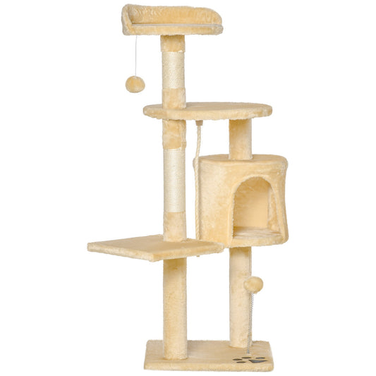 Beige Cat Tree for cats with Scratch Pole , 40x40x114cm - Borgè