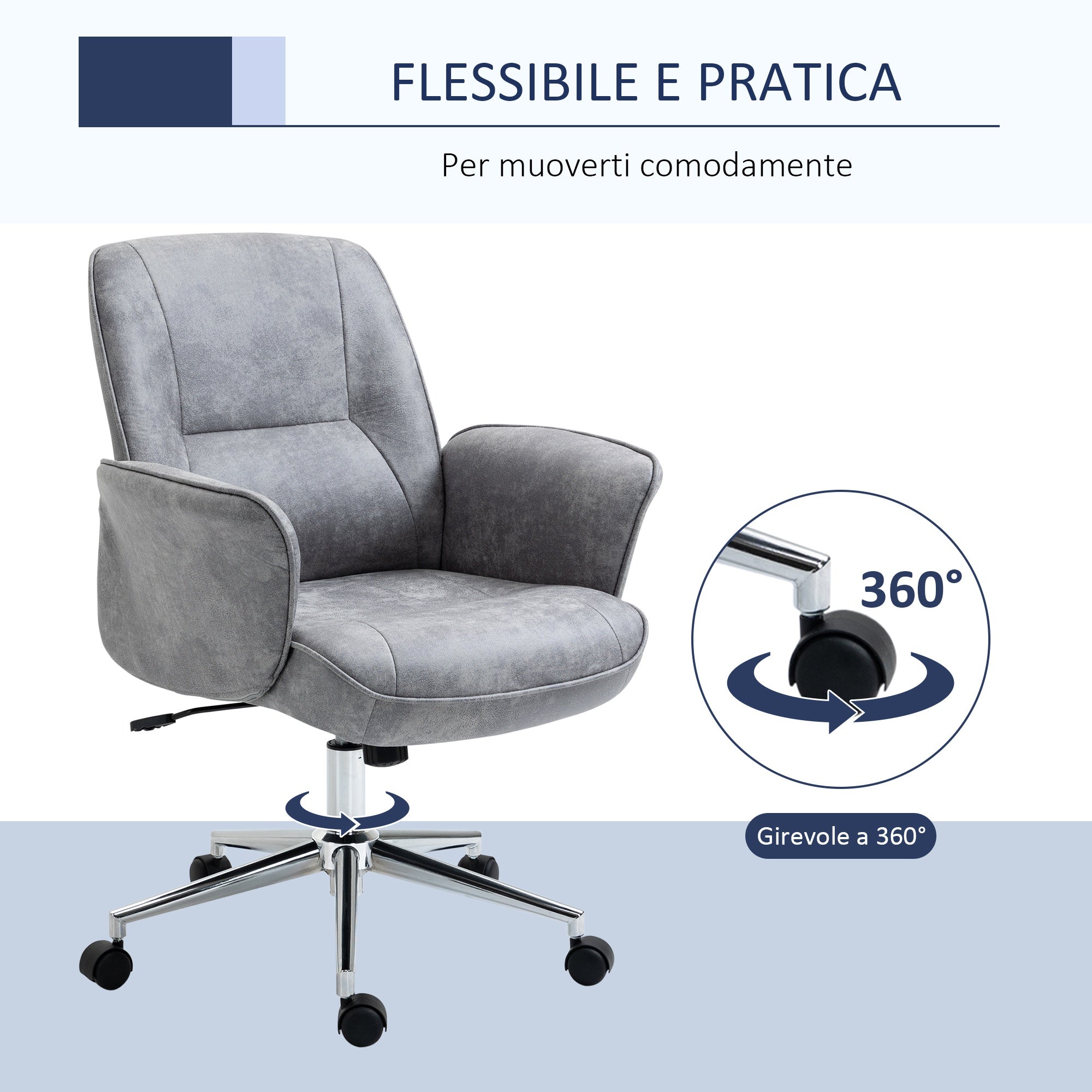 Ergonomic Office Chair Vesting Ergonomic Height Adjustable Microfiber coating, 67x69x92-102cm, clear Grey - Borgè