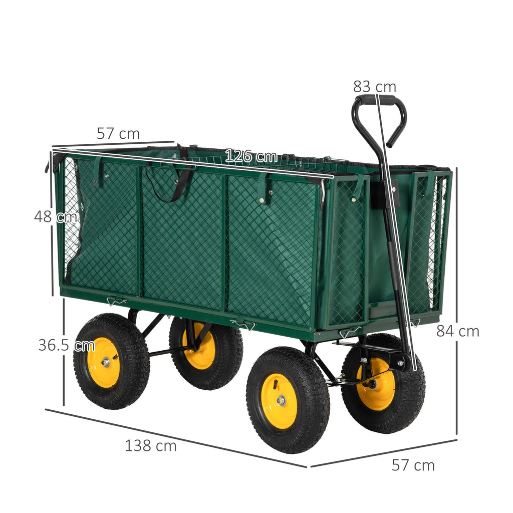 Steel Garden Cart with Folding Side Walls and 4 Wheels, Capacity 342L, Green - Borge' Group Limited