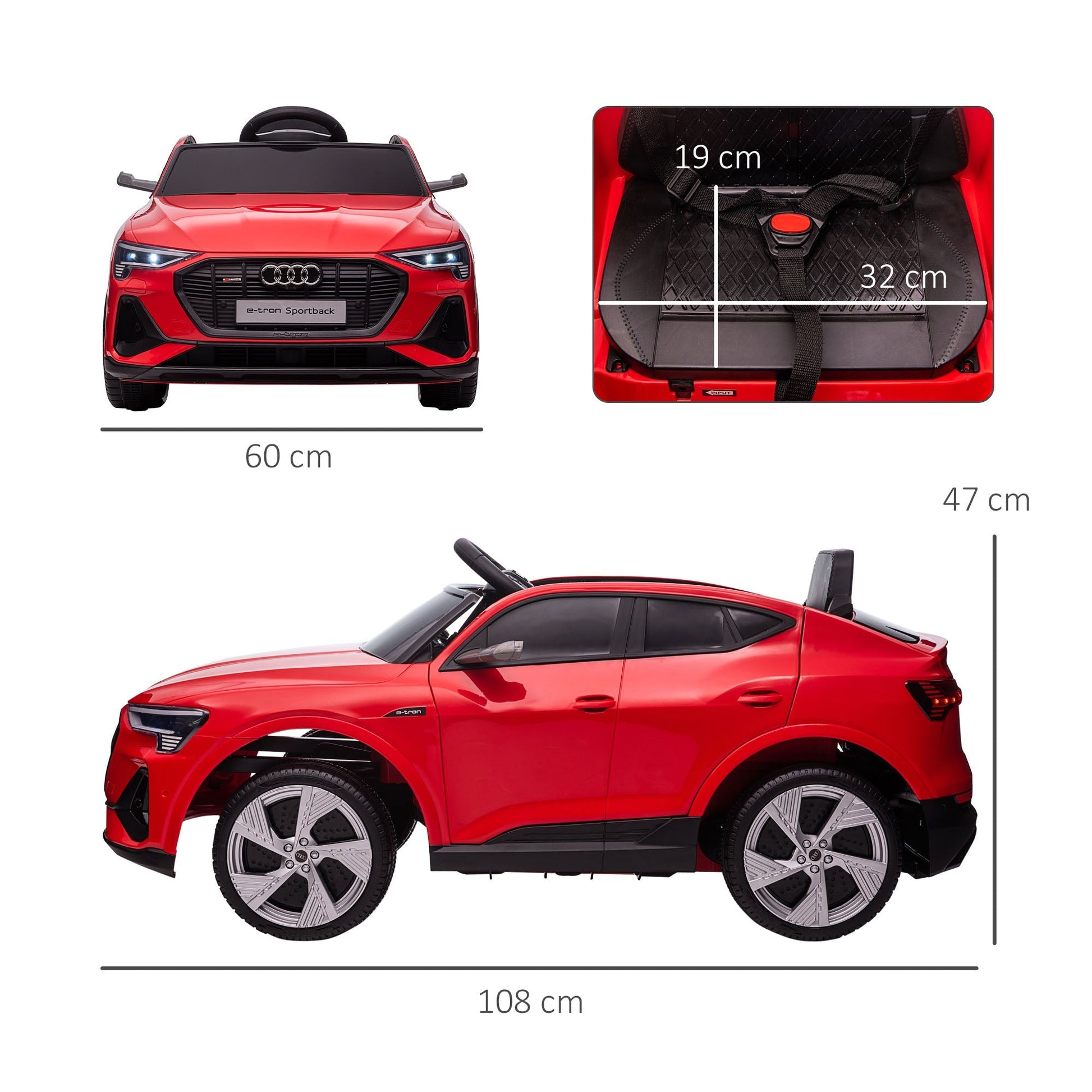 AUDI - Electric Car for Children 12V with Remote Control, Speed 3-8km/h, Lights and Music, Age 3-5 Years, Red - Borgè