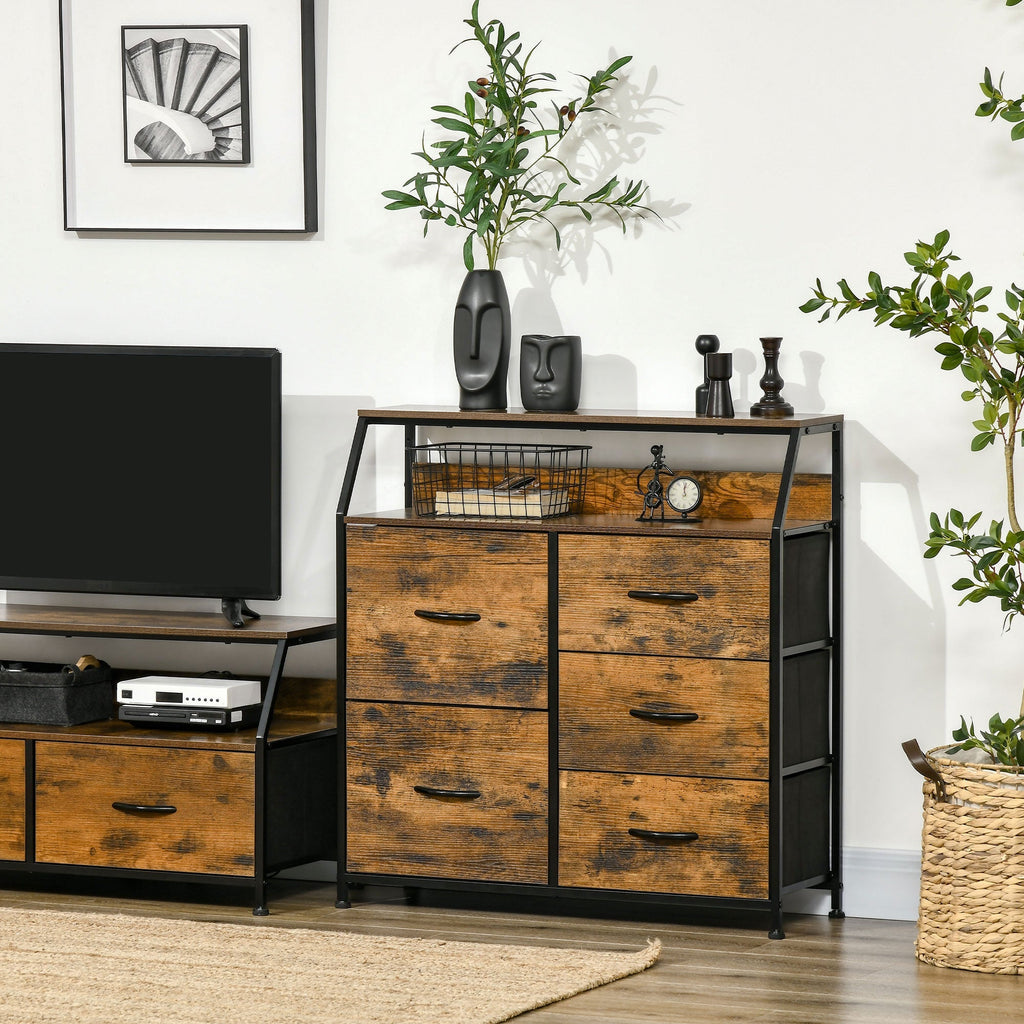 Mobile chest of drawers with 5 drawers in folding fabric industrial style, 83.5x29x87cm, brown - Borgè
