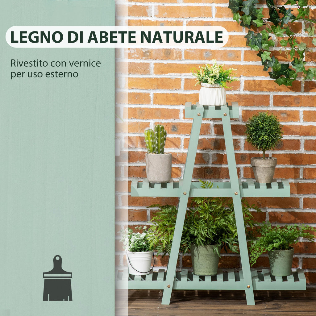 3-Tier Indoor Outdoor Fir Wood Plant Stand, 76x26x76cm, Light Green - Borge' Group Limited