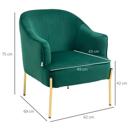 bedroom armchair in velvet effect fabric with steel legs, 62x69x75 cm, green - Borgè