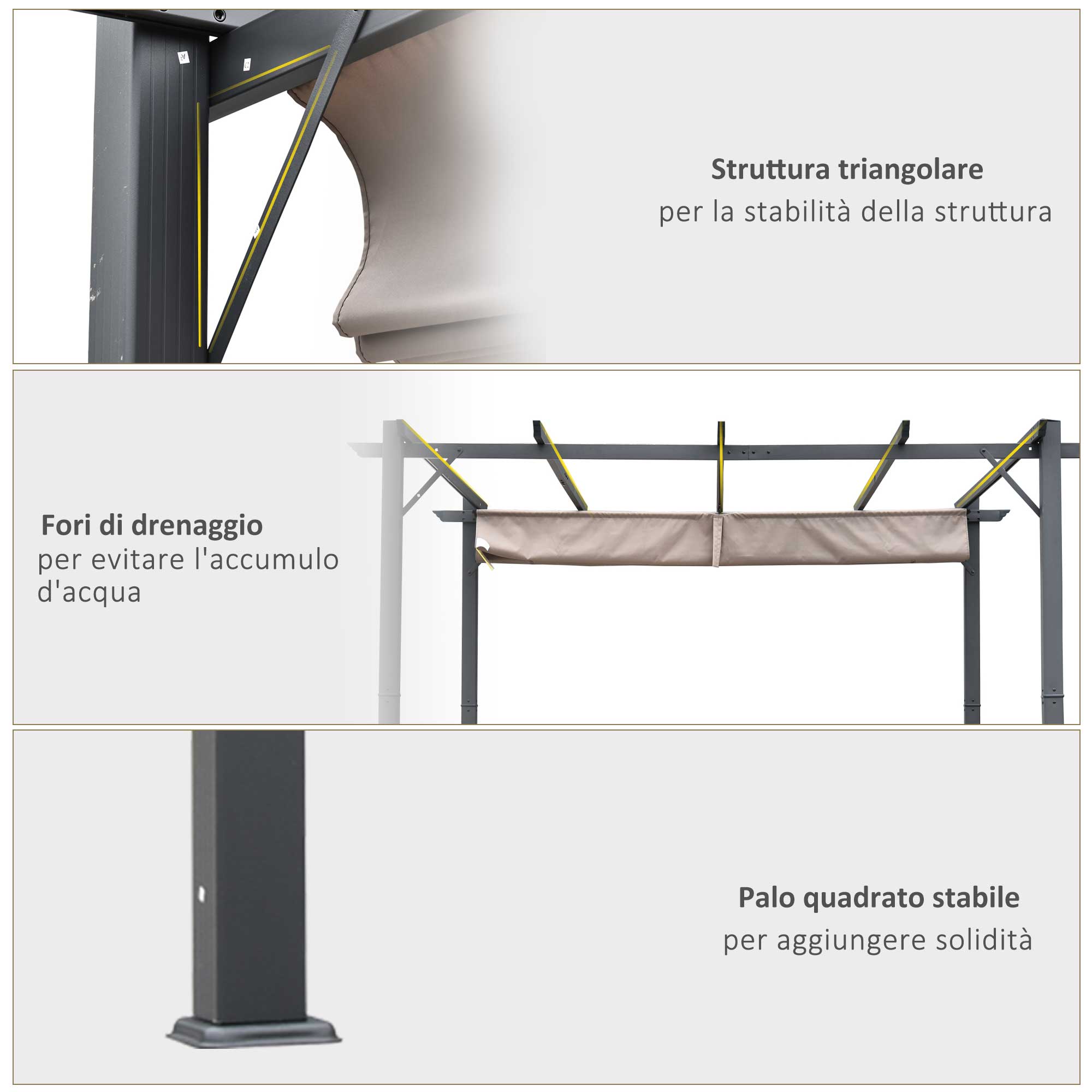 Sumptuous 3x3m Garden Pergola with Anti-UV Retractable Roof and Sleek Aluminum Frame in Grey - Borgè