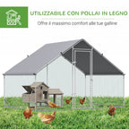 Garden chicken coop with galvanized frame, waterproof coverage and hexagonal network, 3x2x2m, silver - Borge' Group Limited