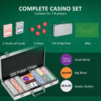 SportNow Set Poker for 7-8 players with 300 chips, 2 decks of cards and 5 dice, aluminum and polyester - Borgè