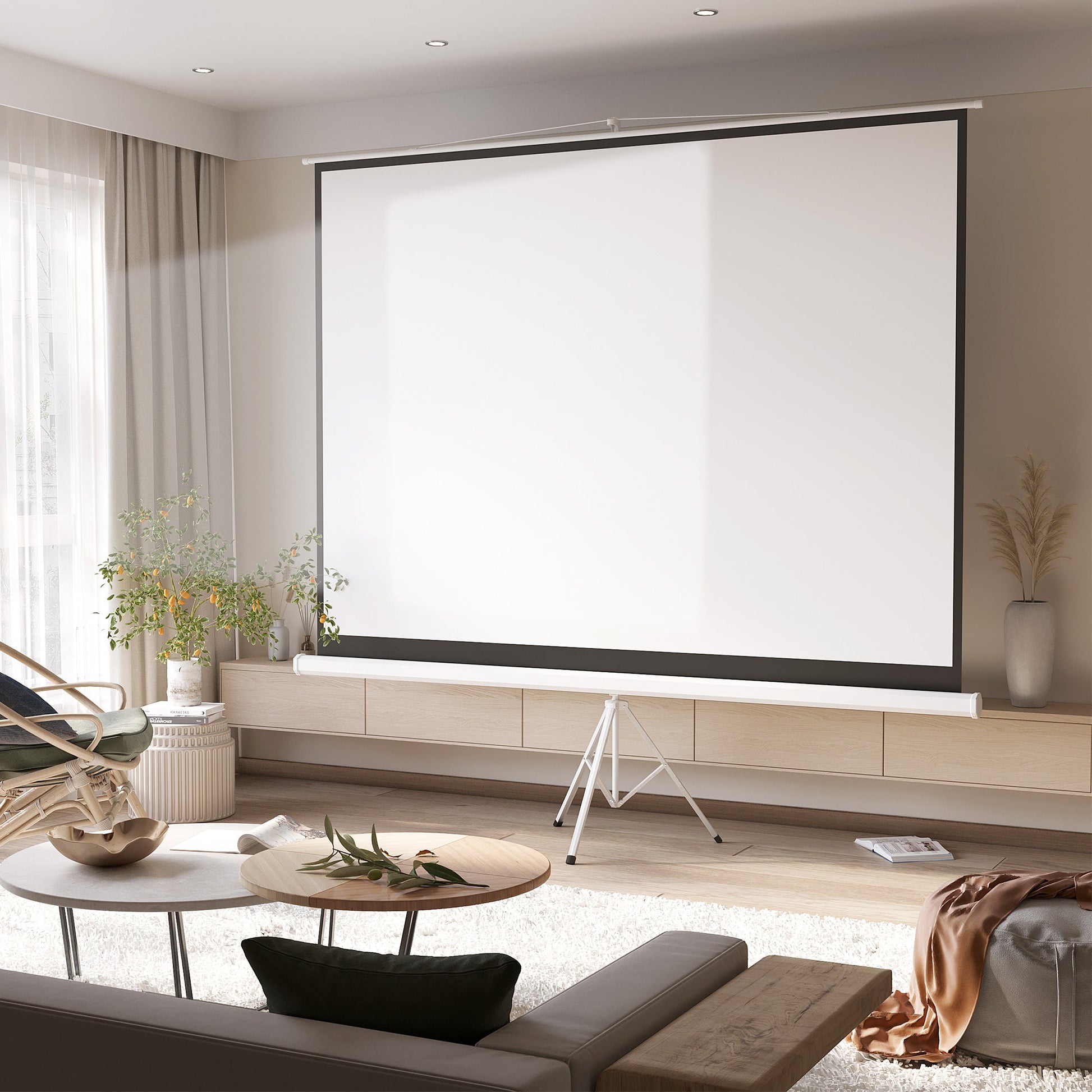 Homcom 120 "4: 3 format projector in network, plastic and metal fabric with tripods, 244x183 cm, white - Borgè