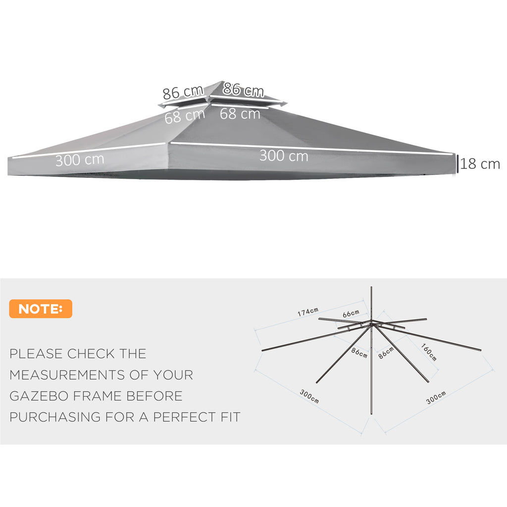 Outsunny spare roof for 3x3m gazebo at 2 levels and UV -resistant, dark gray resistant - Borgè