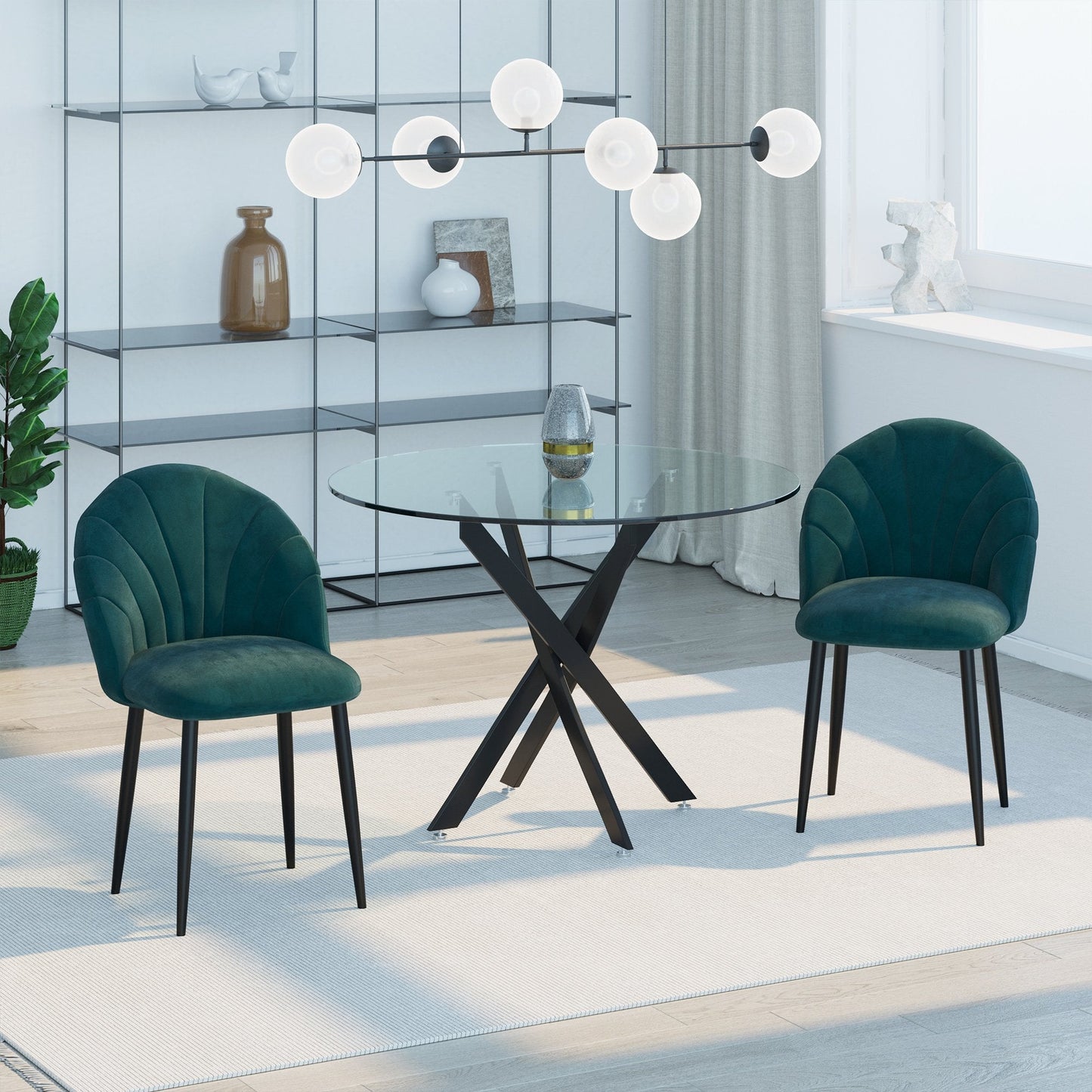 Set 2 Padded dining room chairs with Nordic and ergonomic design, kitchen chairs and living room in metal and green velvet, 52x54x79 cm - Borgè