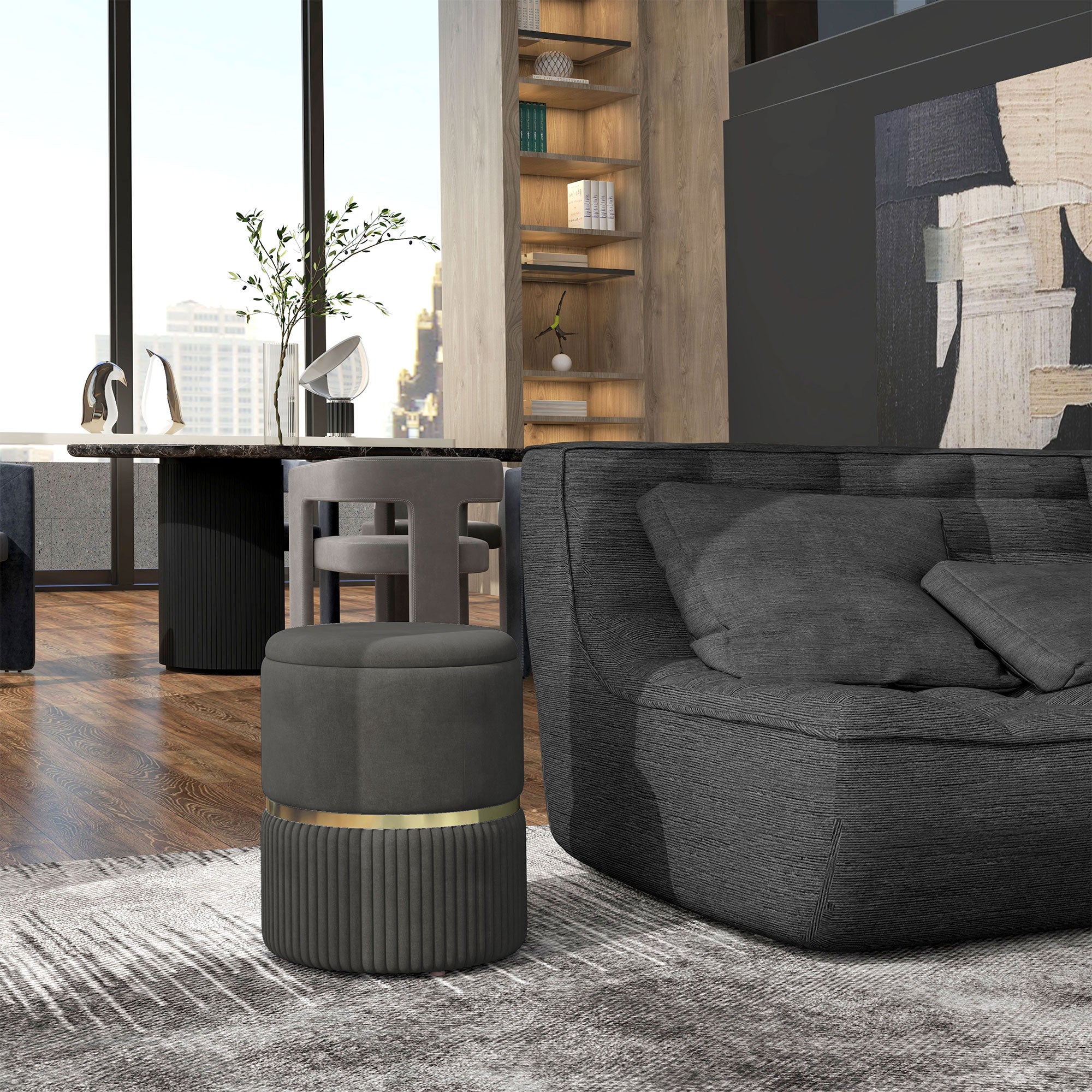 Homcom pouf 120 kg max container for living room, entrance and room, in polyester, 36x36x44 cm, gray - Borgè