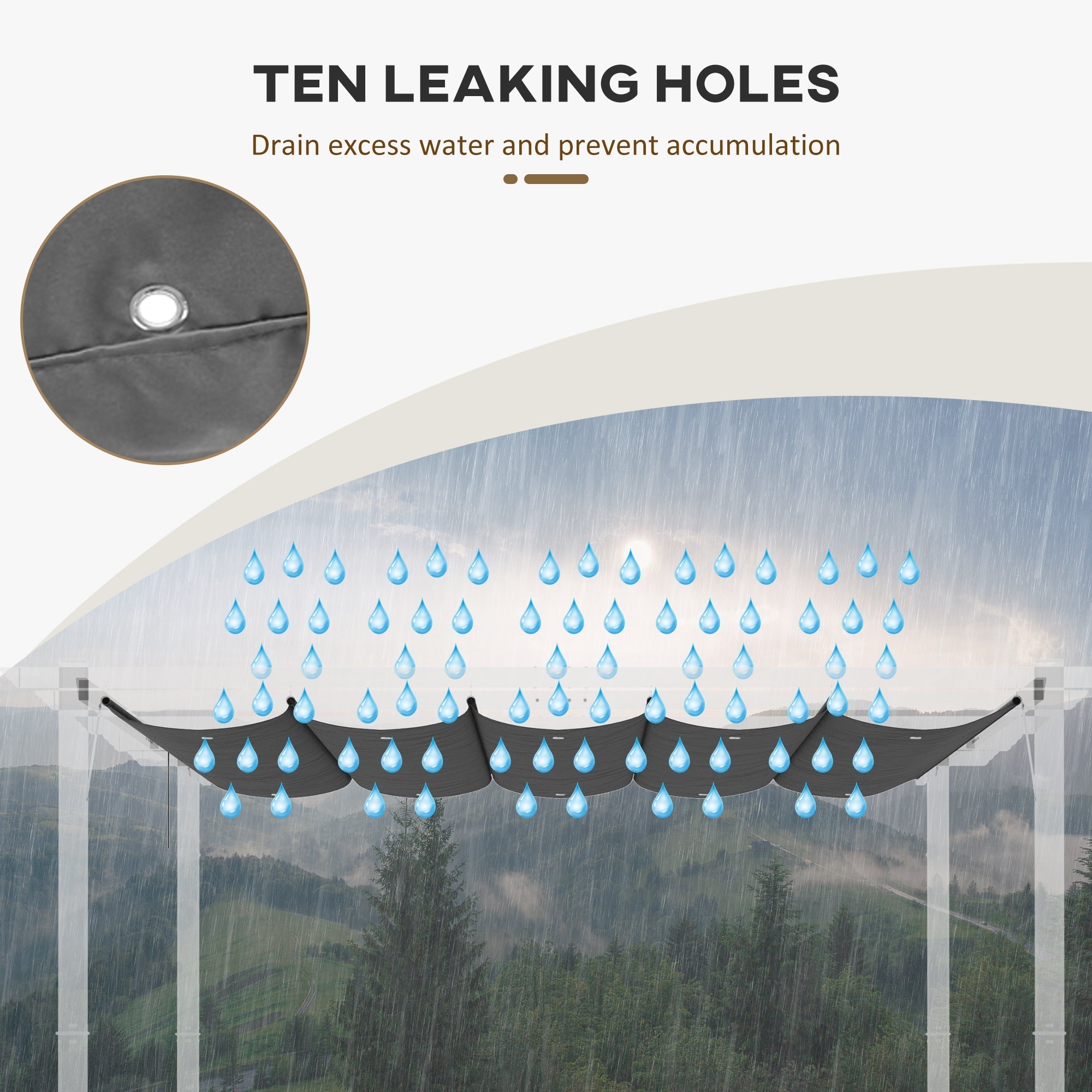 3x3m Garden Gazebo Replacement Canopy with 10 Holes, Polyester Cover, Grey - Borge' Group Limited