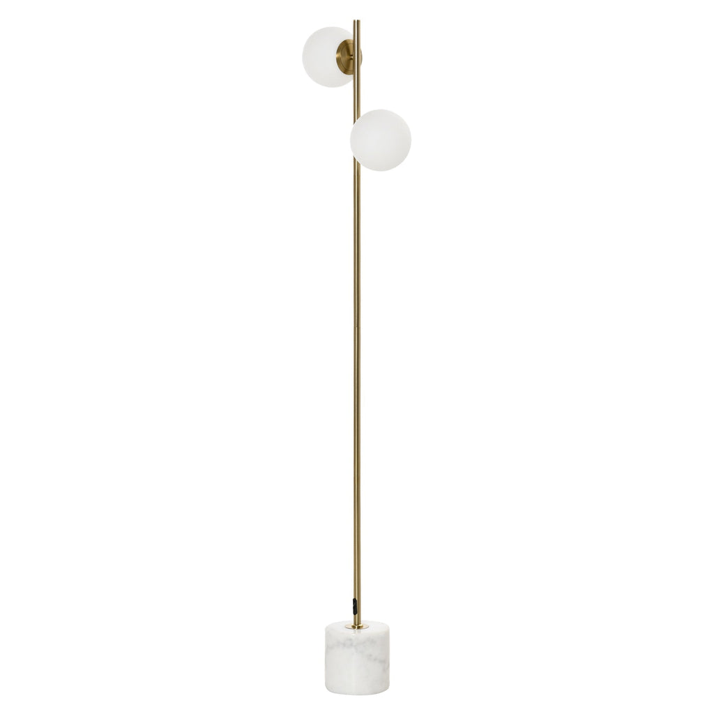 ground lamp with 2 sphere lampshades and pedal switch, 35x35x165cm, gold and white - Borgè