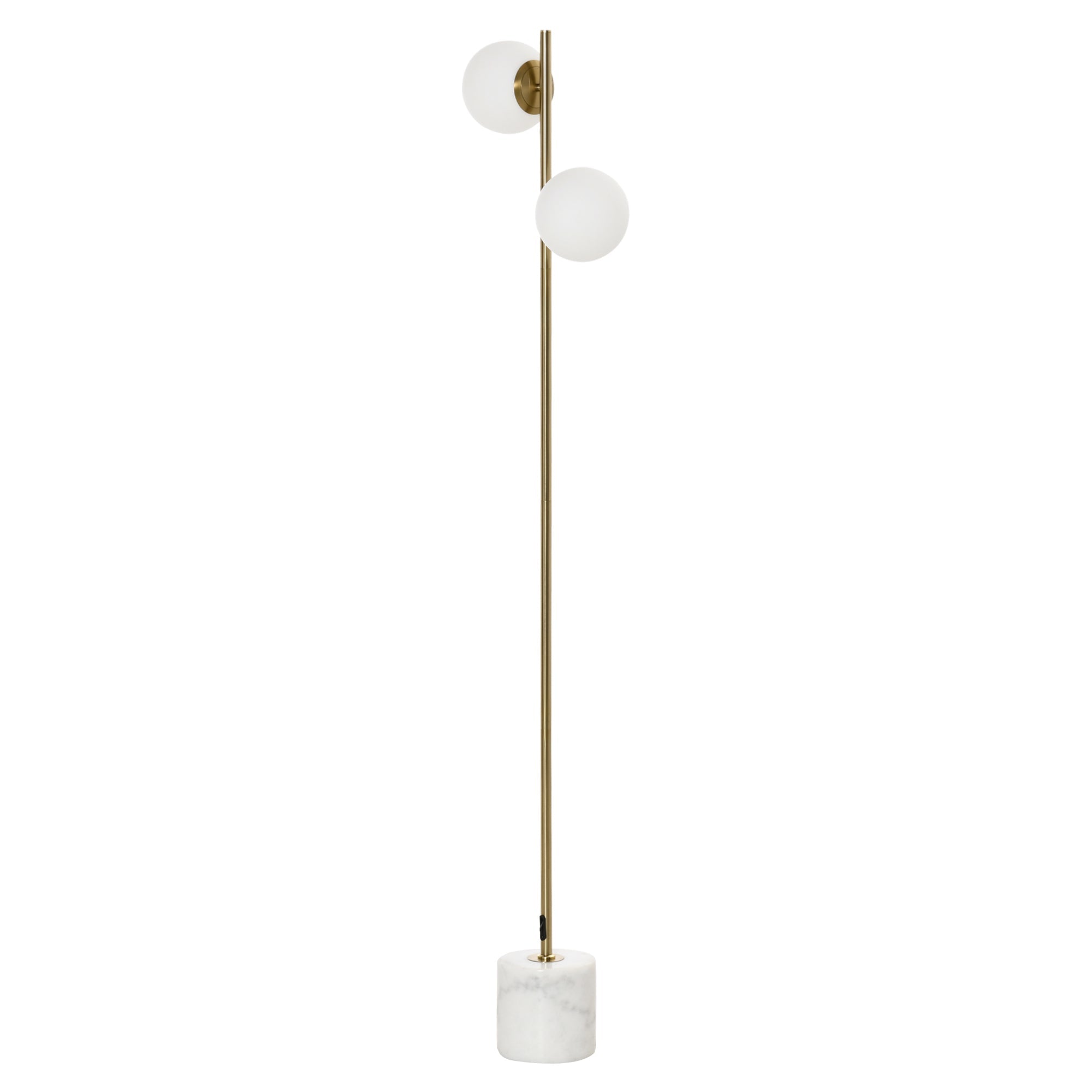 ground lamp with 2 sphere lampshades and pedal switch, 35x35x165cm, gold and white - Borgè