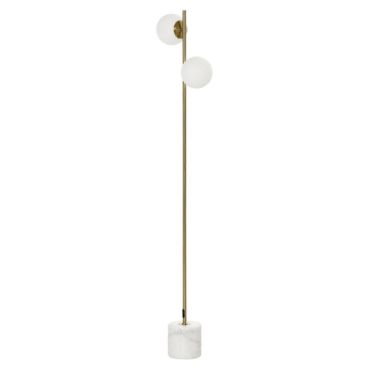 ground lamp with 2 sphere lampshades and pedal switch, 35x35x165cm, gold and white - Borgè