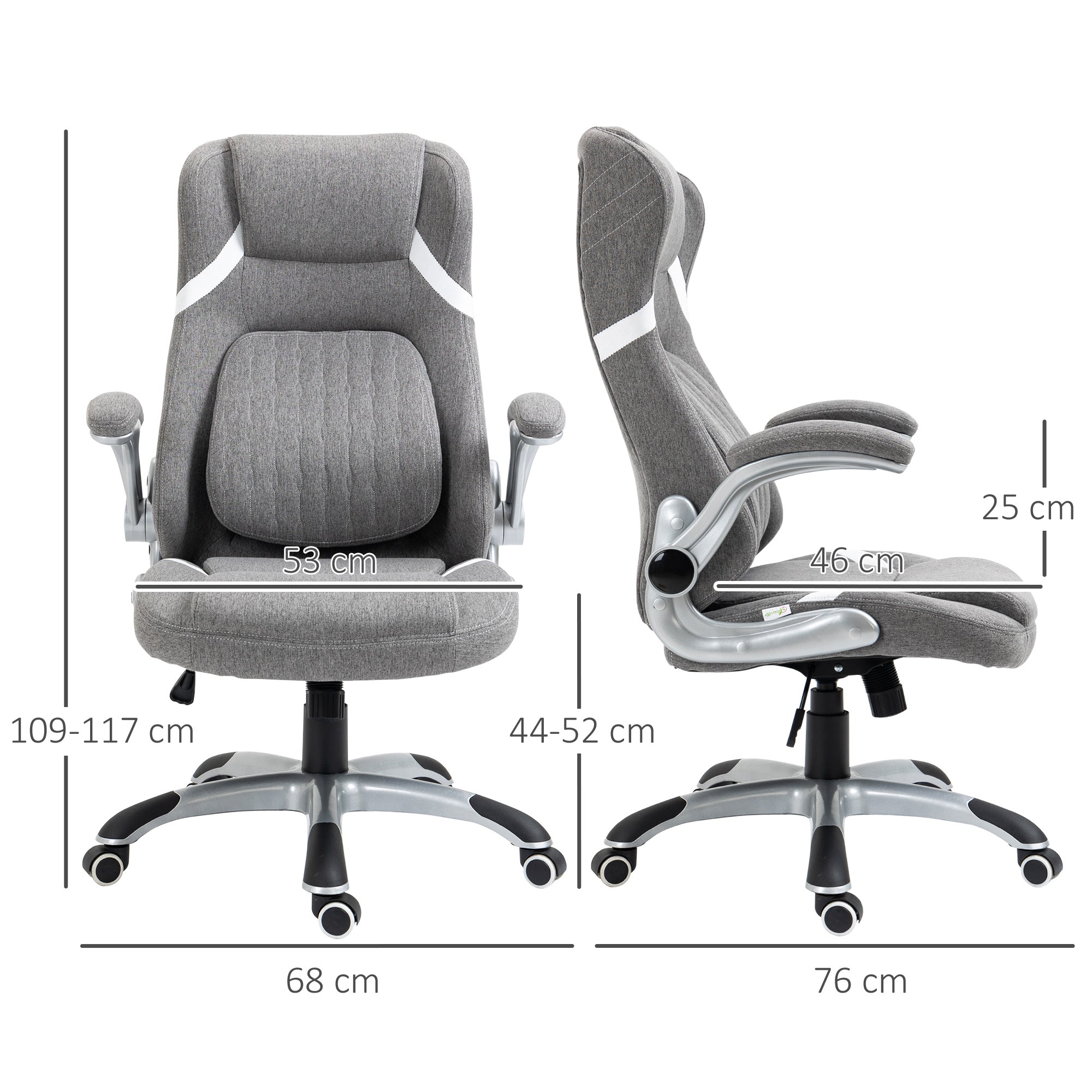 Vicetto office chair reclining in breathable fabric and steel with adjustable height, 68x76x109-117 cm - Borgè