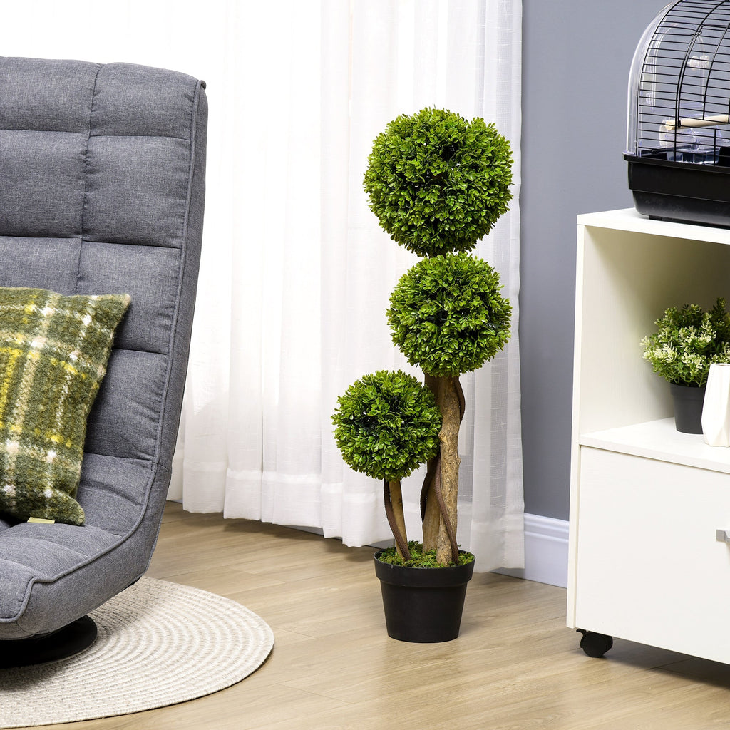 Plan of 3 -ball artificial bosso with vase included and reinforced background, height 90 cm - Borgè