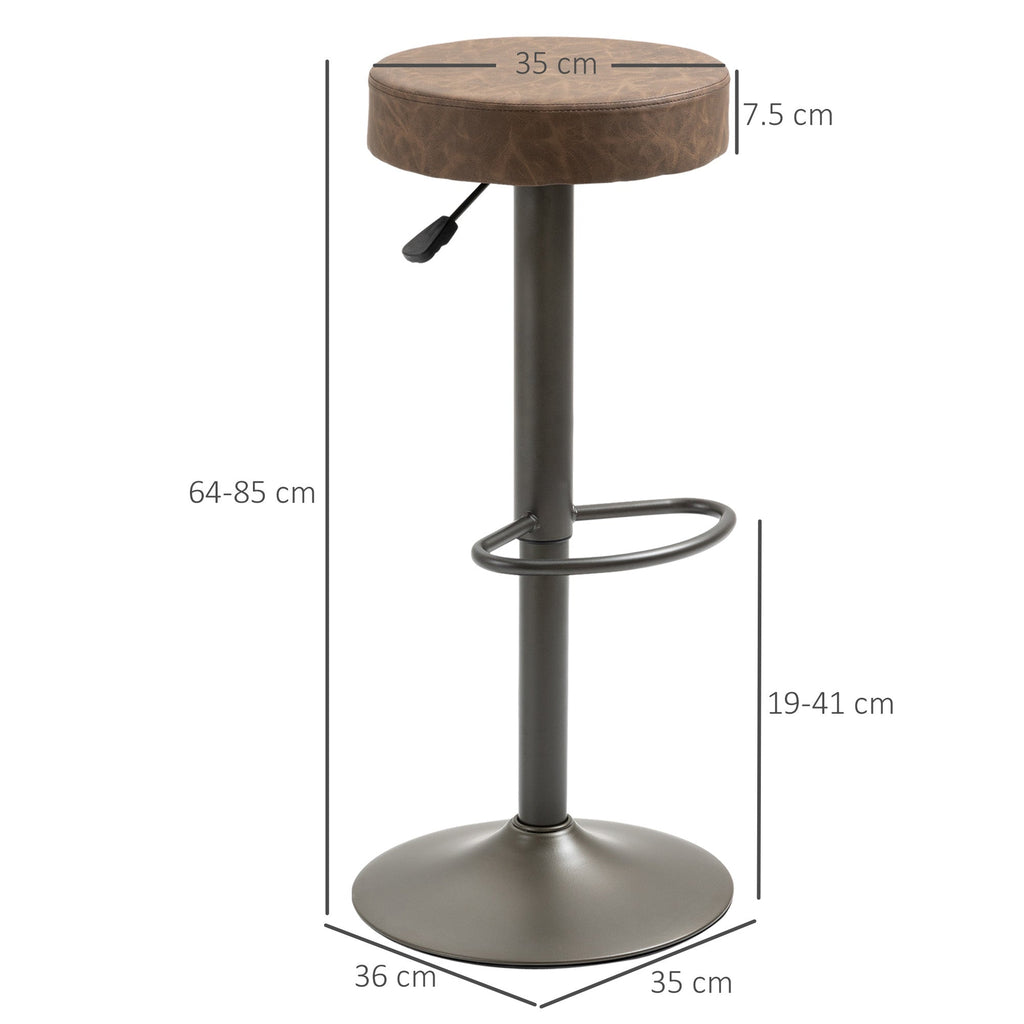 Set 2 swivel bar stools with residential footrests and height, 35x36x64-85cm, brown - Borgè