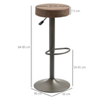 Set 2 swivel bar stools with residential footrests and height, 35x36x64-85cm, brown - Borgè