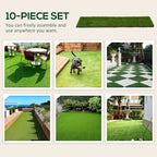 Outsunny garden tiles with synthetic grass 30x30cm 10 pieces, realistic artificial lawn, green - Borgè