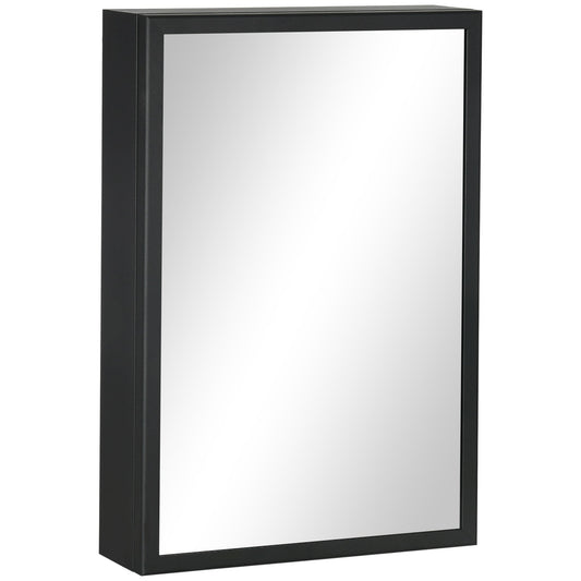 Kleankin Steel bathroom mirror with 3 shelves cabinet and cushioned closure, 40x12x60 cm, black