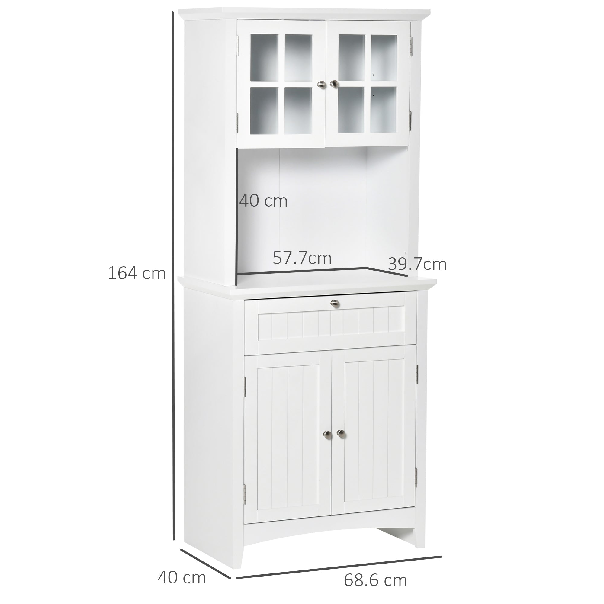 Mobile pantry with 2 cabinets, adjustable shelves and support surfaces, in MDF, 68.6x40x164 cm, white - Borgè
