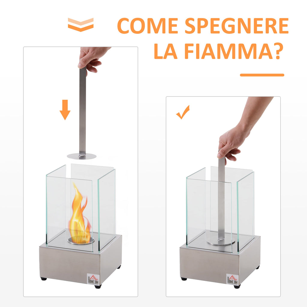 Homcom Biocamino in steel and glass for interior and exterior - gray - Borgè
