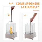 Homcom Biocamino in steel and glass for interior and exterior - gray - Borgè