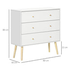 chest of drawers 3 drawers with chipped handles and pine wood for living room and room, 80x30x80 cm, white - Borgè