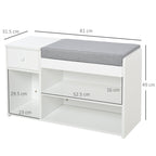 Bench Shoeing with pillow, drawer and 3 open in wooden rooms, 81x31.5x49cm, white - Borgè