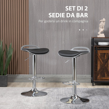 set of 2 bar stools with adjustable height and swivels with footrests, black - Borgè