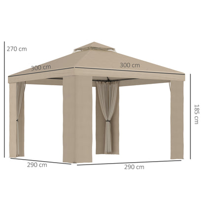 Garden Event Gazebo 3x3m metal with mosquito net and 2 levels in khaki polyester levels - Borgè