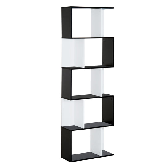 Homdom Modern Wall Library 5 Black and Black Wooden Woodlings, 60x24x184.5cm - Borgè