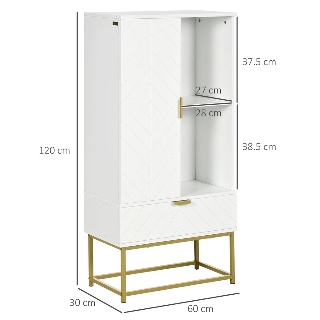 Kleankin Modern Bathroom Cabinet with locker, drawer and adjustable shelf, 60x30x120cm, white - Borgè