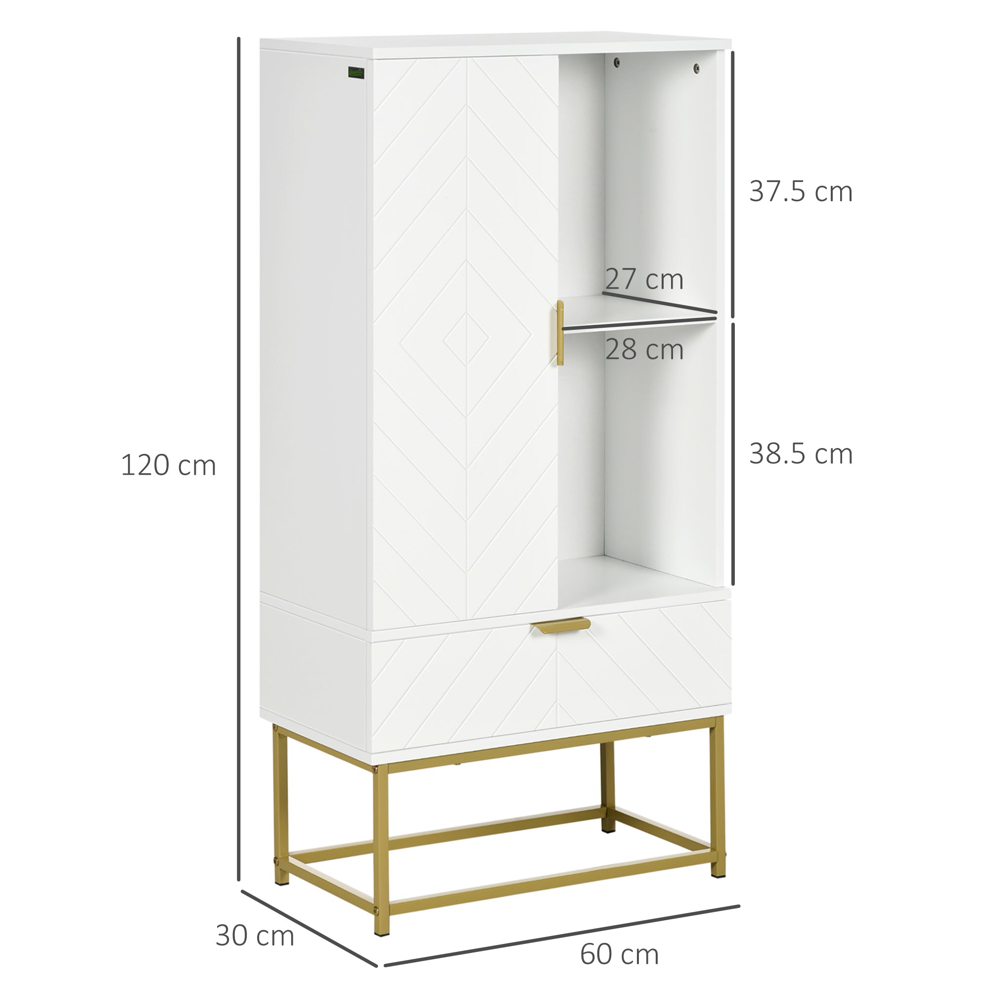 Kleankin Modern Bathroom Cabinet with locker, drawer and adjustable shelf, 60x30x120cm, white - Borgè