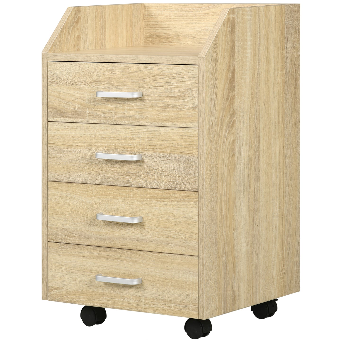 Wooden designer winner with 4 drawers, wheels and raised edges, 40x36x65cm, natural wood - Borgè