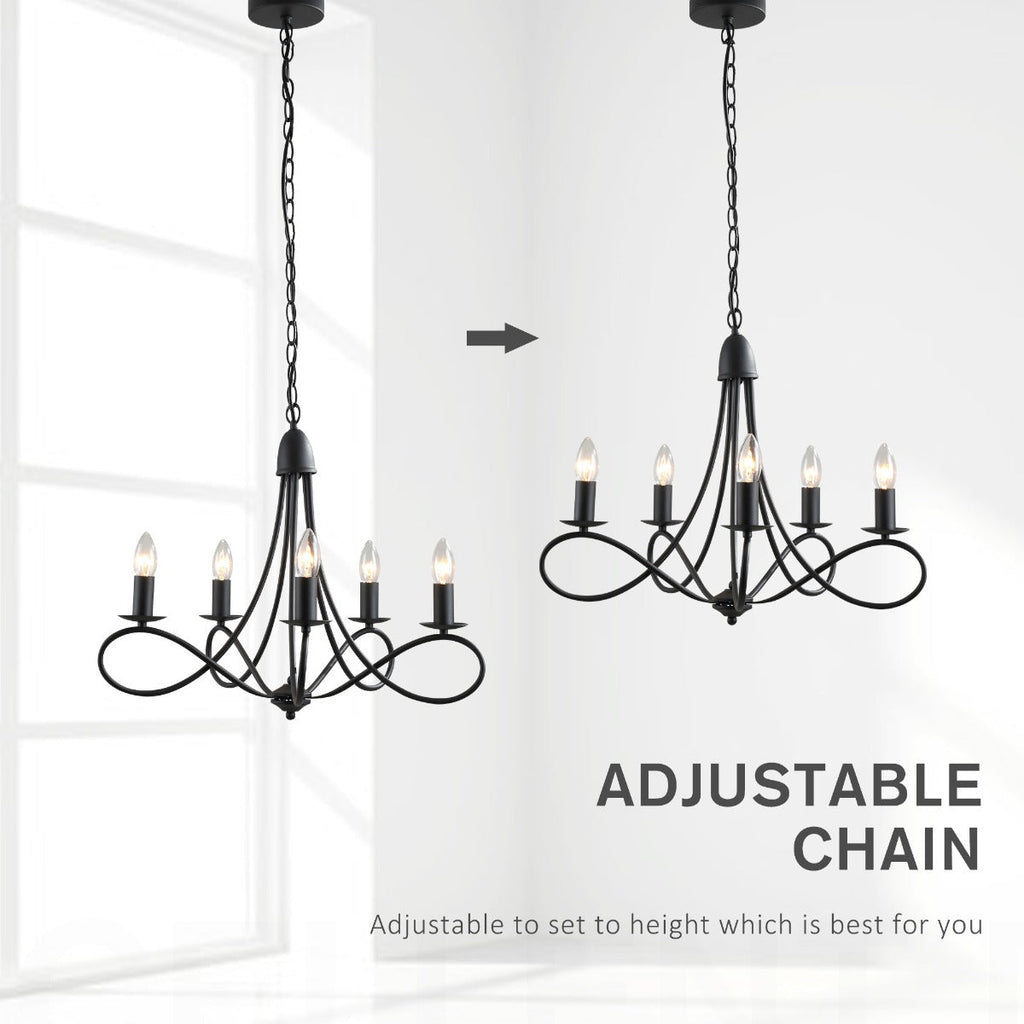 ceiling chandelier in black braided steel with 5 candles - Borgè
