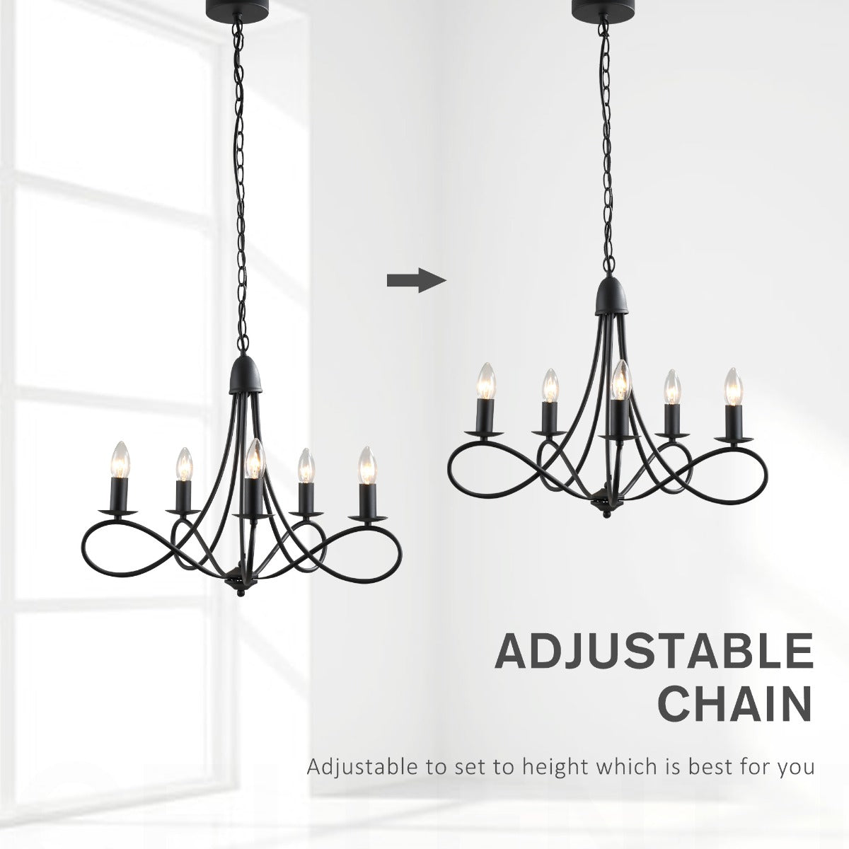 ceiling chandelier in black braided steel with 5 candles - Borgè