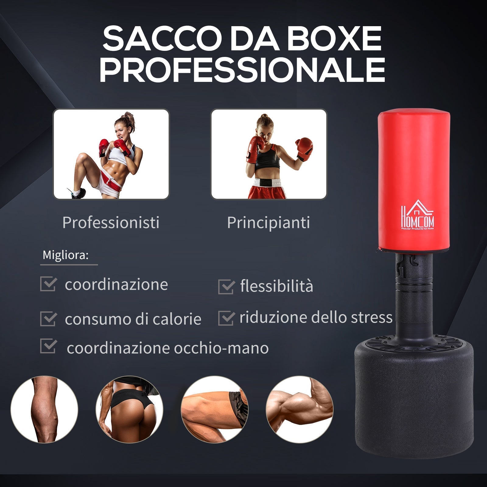 Boxing Sacco from the ground adjustable height 145-172cm with filled base - Borge' Group Limited