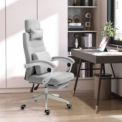 Ergonomic office armchair, lumbar cushion, pest and removable footrest, Grey 62x68x117-127cm - Borgè