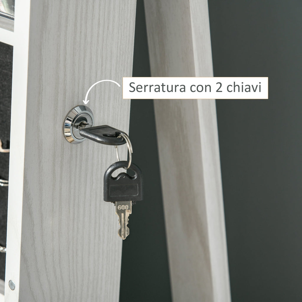 swivel mirror for bedroom with 2 keys, in white and glass wood, 38x38x160 cm - Borgè