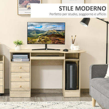 Desk from PC to Office with shelves, drawers and wooden headboard, 125x60x74cm - Borgè